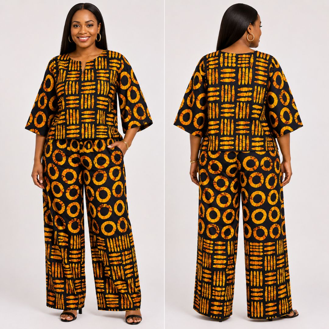 Two Piece Printed Kaftan Top and Trousers Set